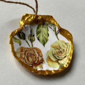 Handcrafted Shell Ornament Floral Gold Decoupage